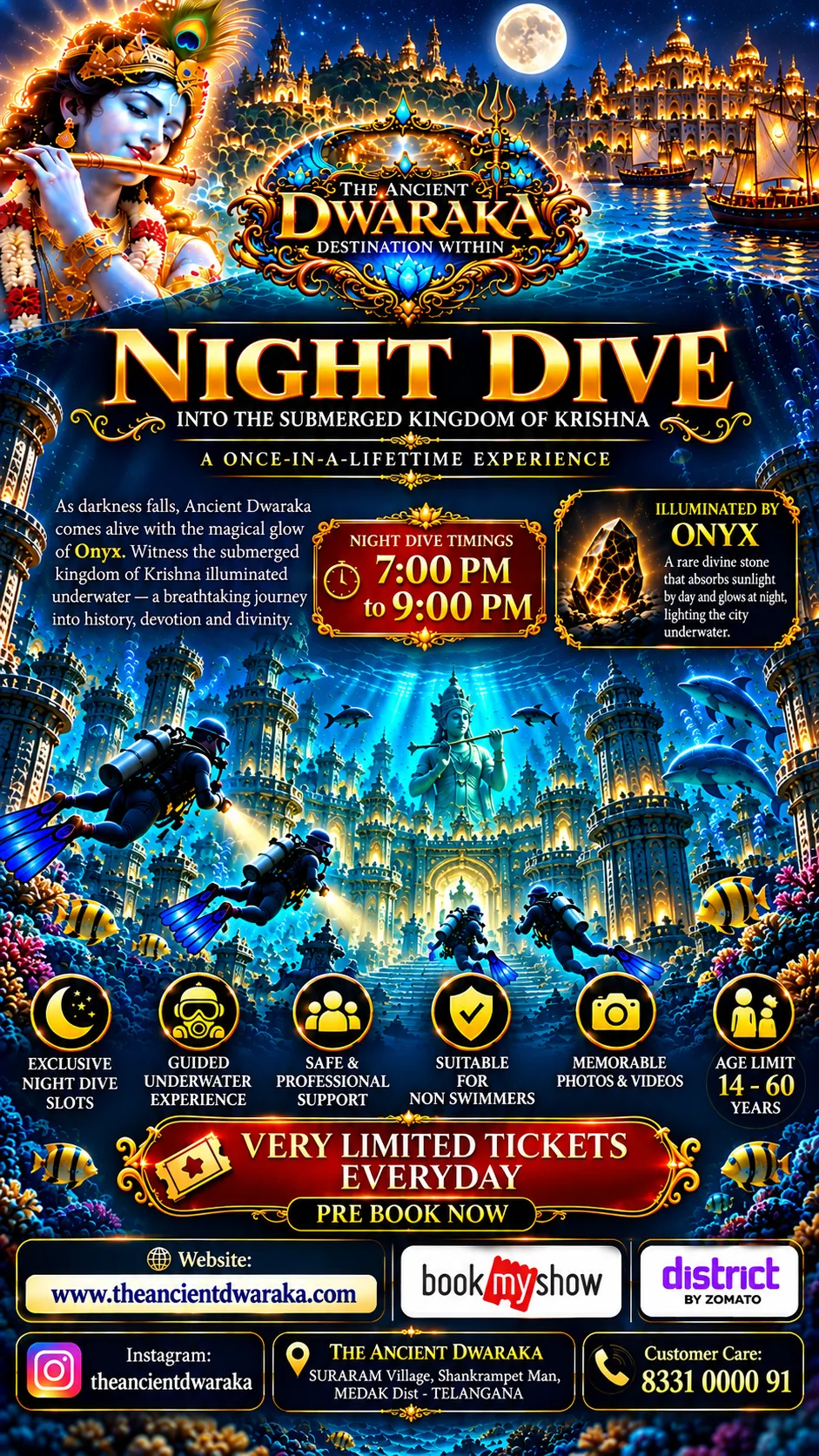 Night Dive poster: the submerged kingdom lit by onyx